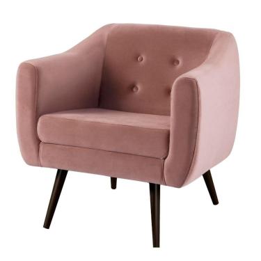 Imagem de Poltrona Retrô Mimo Botonê Daf Móveis Em Madeira Eucalipto Em Veludo Rosa Base Palito Madeira Tauari