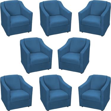 Imagem de Kit 8 Poltronas Mila Pé De Plástico Cromado - Azul-marinho Suede