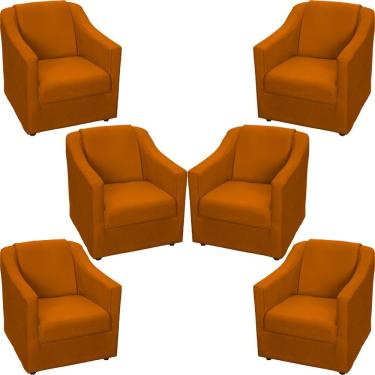 Imagem de Kit 6 Poltronas Mila Pé De Plástico Cromado - Terracota Suede