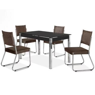 Imagem de Mesa De Jantar Aço Nobre Claudia C- Tampo Kanon E 4 Cadeiras Chocolate-preto-marrom