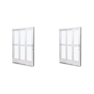 Imagem de Kit Com 2 Portas De Aço De Correr 215x200cm 3 Folhas Vidro Liso Qualitysol Ramassol Branco