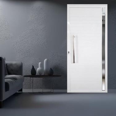 Imagem de Kit Com 2 Portas Lambril De Alumínio Direita 210 X 80cm Com Visor Linha Veneza Esquadrias Bergamo Branco