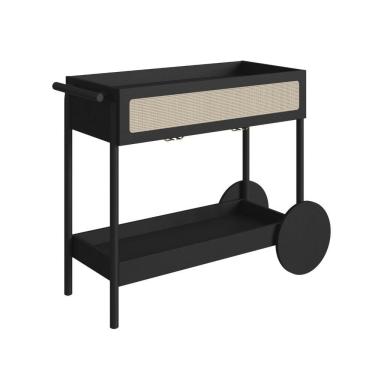 Imagem de Carrinho Bar 1 Gaveta Oslo Artesano 112 Cm (larg) Mdp Nero Palha Sintética Bege Pé Made...