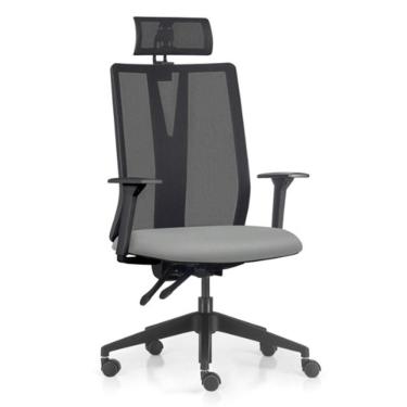 Imagem de Cadeira Escritório Giratória Presidente Flow F02 Base Preta Sintético Cinza - Lyam Decor