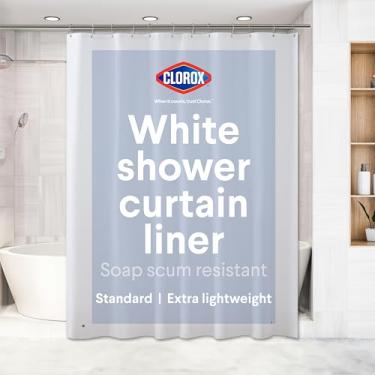 Imagem de CLOROX Forro de cortina de chuveiro, PEVA de 3 g à prova d'água leve e flexível premium para banheiro com ímãs pesados, tamanho padrão 178 x 183 cm, branco 1 pacote