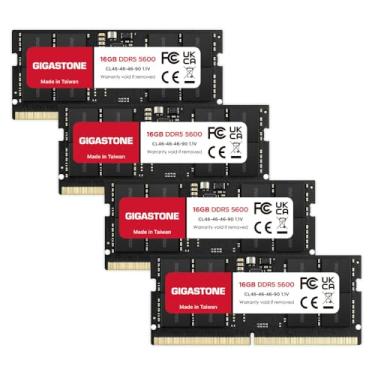 Imagem de 【RAM DDR5】 Kit GIGASTONE 64 GB (4 x 16 GB) DDR5 5600MHz PC5-44800 CL 46-46-46-90 1,1 V SODIMM 262 pinos sem buffer, sem buffer, sem ECC, alto desempenho, atualização de memória para notebook