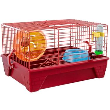 Imagem de Gaiola hamster transporte roedores mini Rodinha e comedouro (Vermelha)