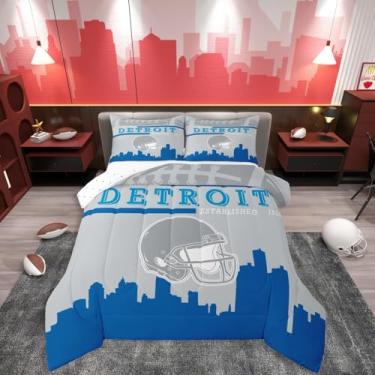 Imagem de Jogo de cama esportivo para meninos, futebol americano, jogo de bola, para jogadores de futebol, capacete de rúgbi, cidade de rúgbi, conjunto de edredom (Detroit)