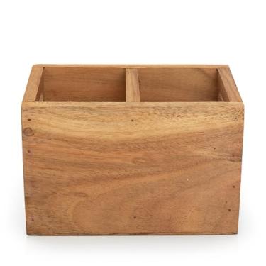 Imagem de Suporte organizador de controle remoto de madeira de acácia para mesa de cabeceira, poltrona reclinável para vários controles remotos, economia de espaço, organizador de mídia para TV, 16 x 10 cm