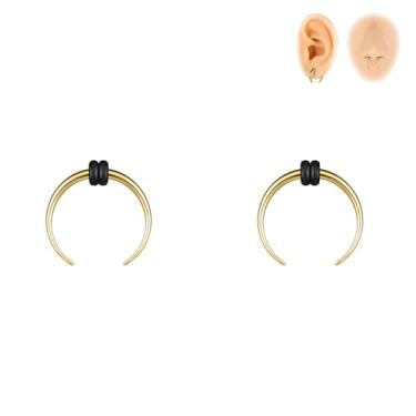 Imagem de 6ixGosh 00G-16G Pincher de septo, anéis de septo de aço inoxidável, piercings de septo, formato C, expansor de orelha para alongamento perfurado, preto/prata/dourado, Aço inoxidável, Sem pedras