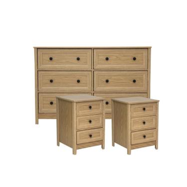 Imagem de Cômoda 6 Gavetas +2 Mesas De Cabeceira Ditália Dm-217 Dm-111 Carvalho