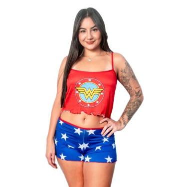 Imagem de Baby Doll Pijama Cropped Estampado Personagens e Short Ondinha Design 