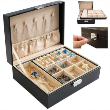 Imagem de Porta Joias Grande Premium com 27 Divisórias, 8x23x17cm, Organizador para Anéis, Colares e Brincos (Preto)