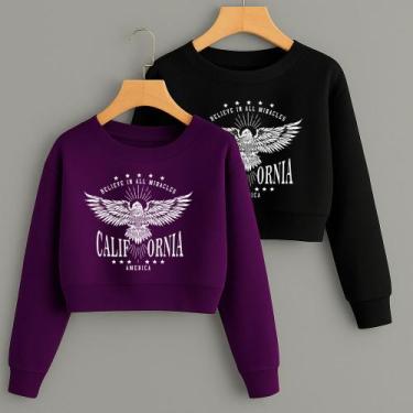 Imagem de Kit com 2 Cropped Moletom Estampa California Asas Inverno Frio Outono 