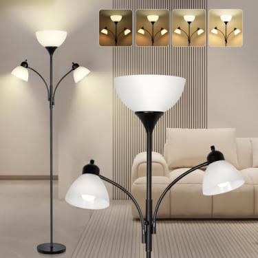Imagem de RISLG Lâmpadas de chão para sala de estar, luminária de pé com regulação contínua, 3 luzes de leitura ajustáveis, lâmpadas altas para sala de estar, quarto, escritório