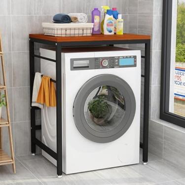 Imagem de Prateleira De Lavanderia Sobre Lavadora E Secadora, Rack De Empilhamento Para Lavadora E Secadora, Sobre Prateleira De Armazenamento De Secadora, Para Lavanderia, Toalete, Black frame + teak