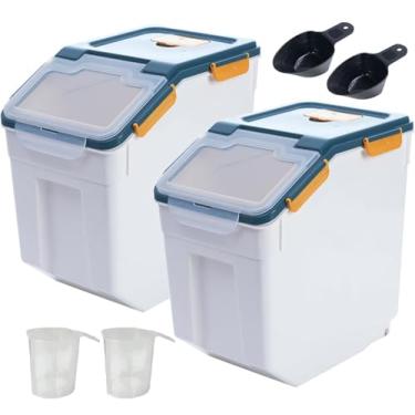 Imagem de MC MEICHUANG Recipiente Para Armazenamento De Farinha 50 Libras, Pacote Com 2 Recipientes Arroz Copo Medidor E Colher, Caixa Ração Cães Gatos, Azul