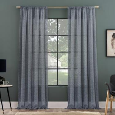 Imagem de Clean Window Painel de cortina de fibra pura reciclada com folhagem sutil, 127 cm x 243 cm, azul jeans