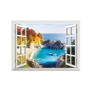 Imagem de Quadro Parede Janela Falsa-Impressões em Tela Paisagens-Mountain Beach-Natureza Arte Pinturas Decoração Sala de Estar 50x70cm-19x27in Sem Moldura