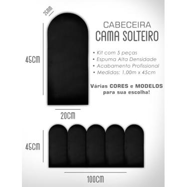 Imagem de Kit Cabeceiras Nuvem Infatil Estofada Cerquinha Modular Cama Solteiro Casal King Queen 45X20 Módulos Adesivos (Preto, Solteiro)