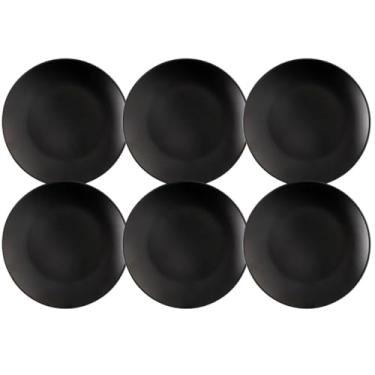Imagem de Conjunto 6 Pratos Rasos para Sobremesa Plástico Preto 18cm Coza Mesa Posta