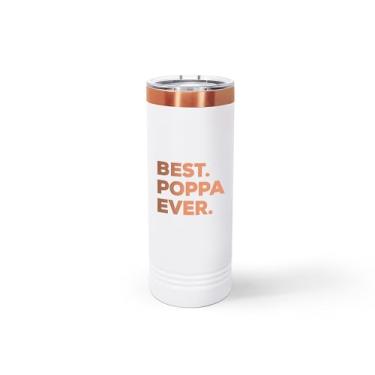 Imagem de Copo Poppa Skinny – Copo de viagem de aço inoxidável de 590 ml – Presente para papai dos netos – Dia dos Pais, aniversário, ideia de presente de Natal (branco)
