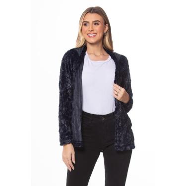 Imagem de Casaco Teddy Aveludado com Capuz Zipituka 1964 Azul Marinho-Feminino