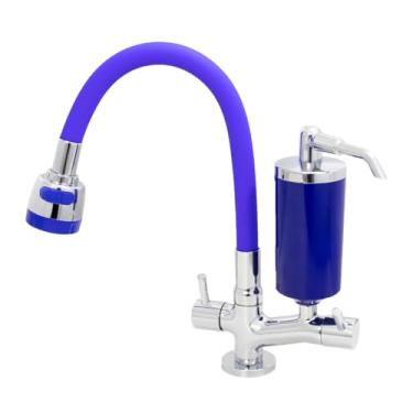 Imagem de Torneira de Cozinha de Mesa Azul Com Filtro Blindado Azul Cone Gourmet Bica de Inox Flexível