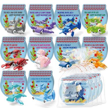 Imagem de Cartões de dia dos namorados, pacote com 30 blocos de construção de animais marinhos para crianças