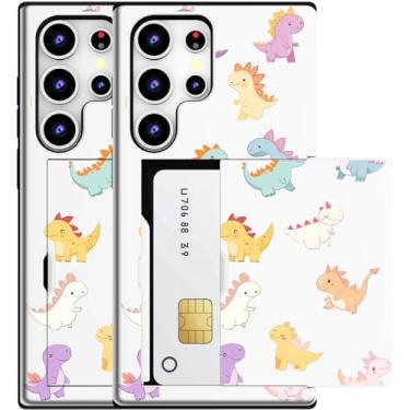 Imagem de MUQR Capa compatível com Samsung Galaxy S23 Ultra com suporte de cartão fofo - Design Kawaii, proteção contra quedas de nível militar, capa carteira robusta para mulheres (dinossauros de desenho