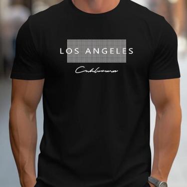 Imagem de Camiseta Masculina Slim Fit - Algodão, Estampa Los Angeles - Casual e 