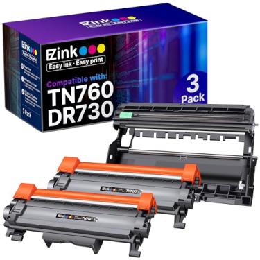 Imagem de E-Z Ink Cartucho de toner TN760 e unidade de tambor DR730 compatível com Brother TN-760 TN730 DR 730 para usar com MFC-L2710DW MFC-L2750DW HL-L2370DW DCP-L2550DW (pacote com 3, 2 cartuchos de toner, 1