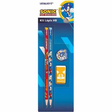 Imagem de Kit Lápis HB do Sonic com Apontador e Borracha  Leo&ampLeo - Leo&Leo
