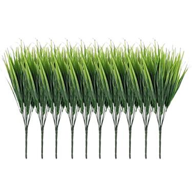 Imagem de Plantas artificiais, uso externo, interior, grama sintética, plástico, grama de trigo, arbustos de vegetação falsa para decoração de casa, 10 peças, 40,6 cm, verde