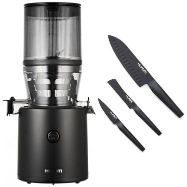 Imagem de Extrator de Sucos Hurom Black H320 com Conjunto de Facas de Aço Alemão, Máquina de Suco de Pressão a Frio Autocomedora, Lâminas Revestidas