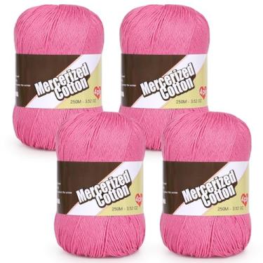 Imagem de Katech Fio de algodão 100% mercerizado para crochê e tricô – Soft Sport Weight CYC #2, 4 novelos de 100 g (100 g), fio de crochê ideal para panos de prato, roupas de bebê, meias, cachecóis (rosa rosa)