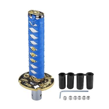 Imagem de X AUTOHAUX Alavanca de câmbio estilo espada samurai de 15 cm Katana Shift Knob padrão trançado clássico para manual automático no MT Shifter azul branco