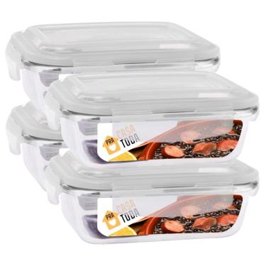 Imagem de Conjunto 4 Potes Vidro Retangular 1040ml Com Tampa Marmitas Fitness