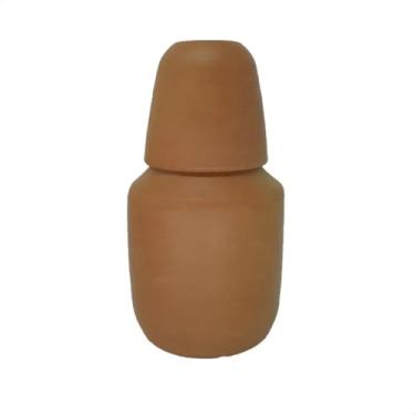 Imagem de Moringa De Barro Mini Jarra Garrafa Agua Talha Kit Com Copo Artesanal, 500ml, 20cm x 10cm, Cerâmica Mineira, Marrom