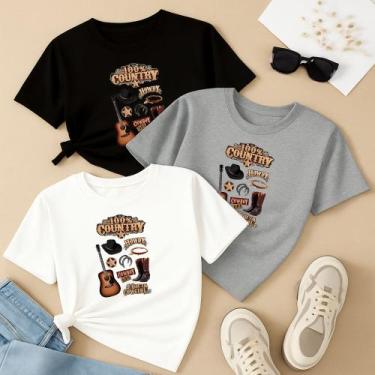 Imagem de Kit com 3 Camisetas Femininas Estampadas 100% Country Conjunto Lindo M