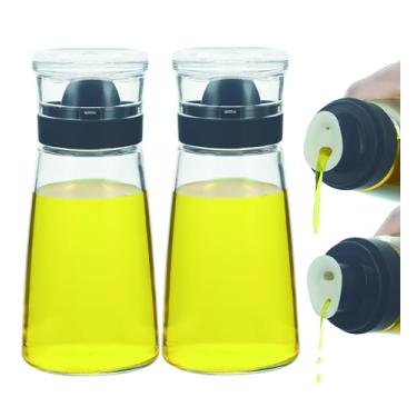 Imagem de ElementalKitchen Garrafa dispensadora de óleo e vinagre de vidro, design à prova de vazamento, opções de despejo duplo, bico antigotejamento de silicone, pode ser lavado na lava-louças (preto, 227 g)