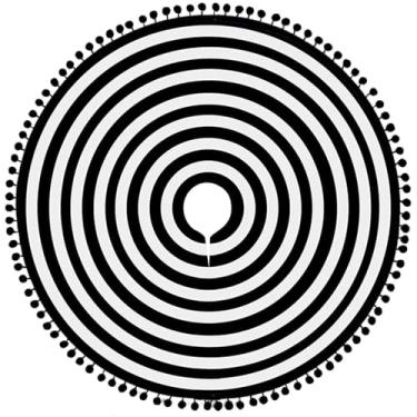 Imagem de Ipalmay Saia para árvore de Natal de 122 cm – Anel listrado preto e branco para árvore de Natal com enfeites de franja de pompom, capa clássica de tapete de árvore de Natal Feliz Natal, decorações