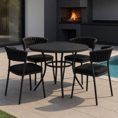 Imagem de Conjunto Alumínio 4 Cadeiras Monaco Trico com Mesa Ripada Malta Preto