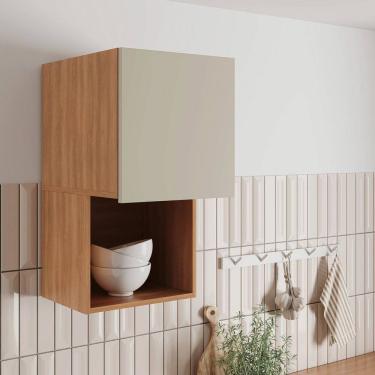 Imagem de Armário Aéreo 1 Porta com Nicho 40cm Aroeira Cabecasa Madeiramadeira Cinza Sereno/Cedro