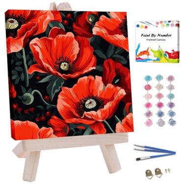 Imagem de JUJUHOOD Kit de pintura de papoula vermelha por números para adultos iniciantes e crianças de 8 a 12 anos, pintura fácil de flores por número sem cavalete, pintura simples por números para decoração