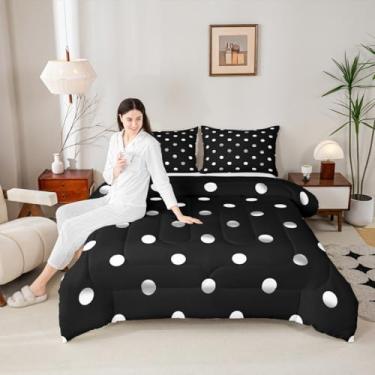 Imagem de Conjunto de edredom para meninos e meninas com estampa de bolinhas brancas, decoração de quarto infantil, círculos geométricos, preto e branco, roupa de cama macia de microfibra simples com 2 fronhas