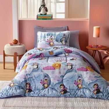 Imagem de Kit Edredom Alegria Dupla Face Solteiro 2 Peças Malha Estampada 100% A