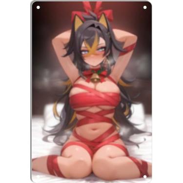 Imagem de DKLOWK Sexy Bikini Hot Anime Girl Metal Tin Sign Wall Art Christmas Poster Decor for Home Bar Club Bedroom Bathroom Man Cave Otaku 30 x 40 cm