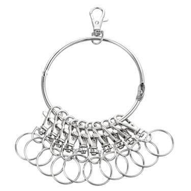 Imagem de Argola grande para chaveiro, porta-chaves, organizador de chaves, portáteis, com 10 fechos giratórios, anéis grandes, porta-chaves para escritório, armazém, escola, casa (prata)