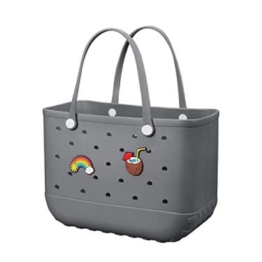 Imagem de Bolsa de praia de borracha – Bolsa de viagem impermeável para mulheres, lavável, bolsa para esportes, praia, mercado, piscina, Cinza - 1, X-Large